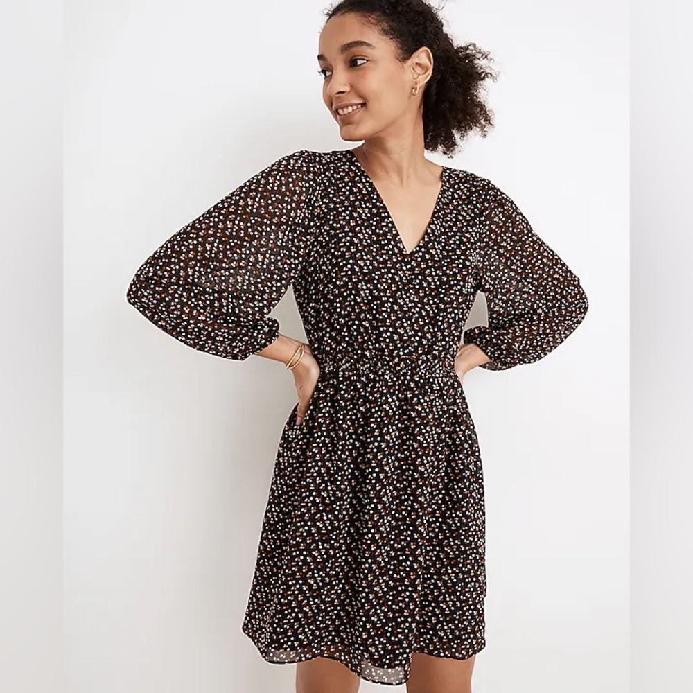 Madewell Resourced Georgette Button-Front Mini Dress in Adorable Ditsy Large